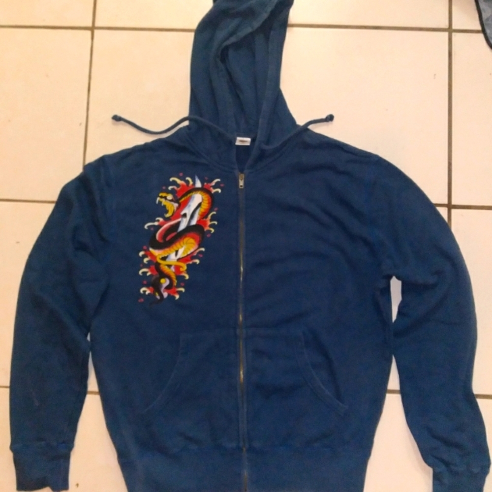 Ed Hardy Hooded Sweater Zipper Blue